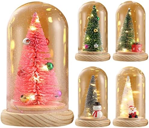 Mini decorações de árvores de Natal em miniatura de árvore de natal em cúpula de vidro com luzes LED para