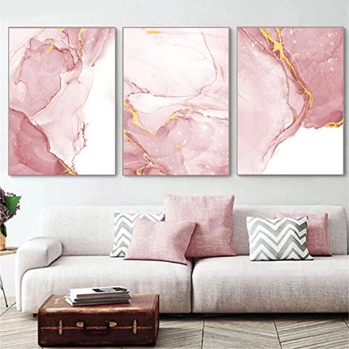 Pintura de parede de mármore rosa Pintura rosa e dourada de mármore moderno arte rosa abstrato imagens