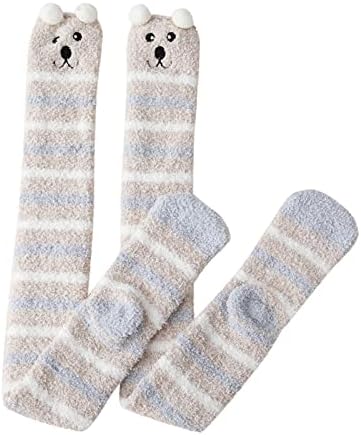 Fuzzy sobre meias altas da coxa para mulheres de desenho animado da coxa meias de casa meias de inverno
