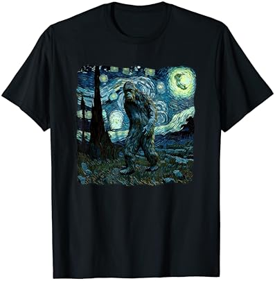 Bigfoot Starry Night Van Gogh Pintura Sasquatch Art T-shirt