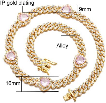 Apzzic 9mm Miami Prong Chain Chain Link Iced Out Pavimented Heart Shape Rhinestones Cz Bling Rapper