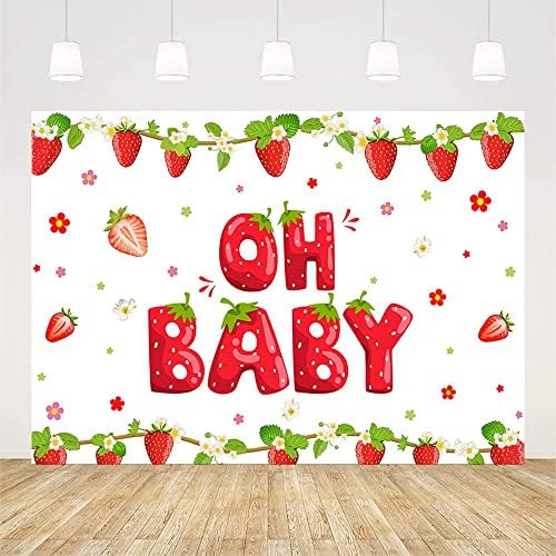 Aibiin 7x5ft Strawberry Baby Shower Party Beddrop Decoração para Berry Sweet Girl Oh Baby Rosa