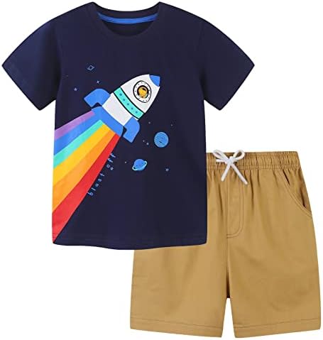 Roupas de verão para meninos de Hileelang, camiseta curta e shorts conjuntos de roupas de tampa 2-7y