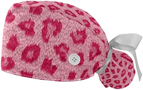 2 Pacote de tampas de trabalho com botão e banda de moletom, impressão de leopardo rosa