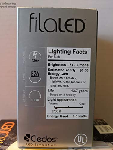 Lâmpada LED de filamento claro de filamento claro equivalente a 60 watts com base média com base média
