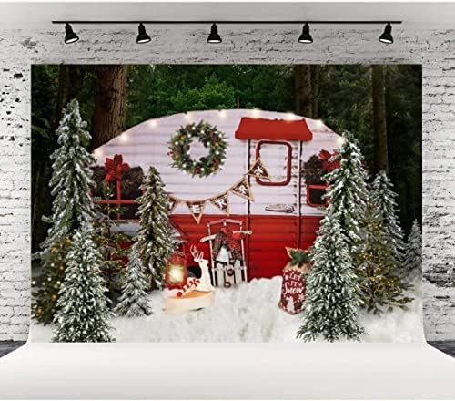 Christmas Camper Photography Backdrop Winter Snowy Pines Snowy Trees Mini Busk Background Merry Xmas Papsaio