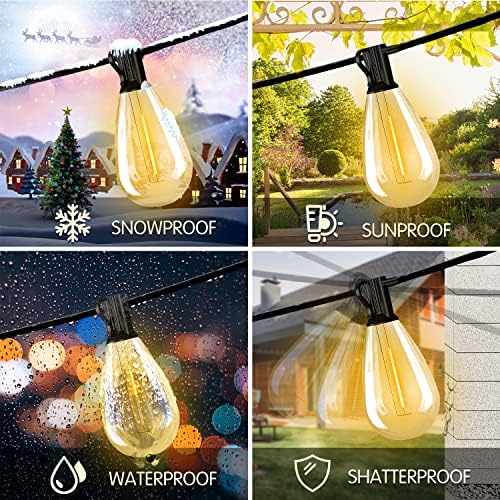 Luzes de cordas ao ar livre de Daybetter LED 50 pés, luzes de pátio à prova d'água penduradas e lâmpadas