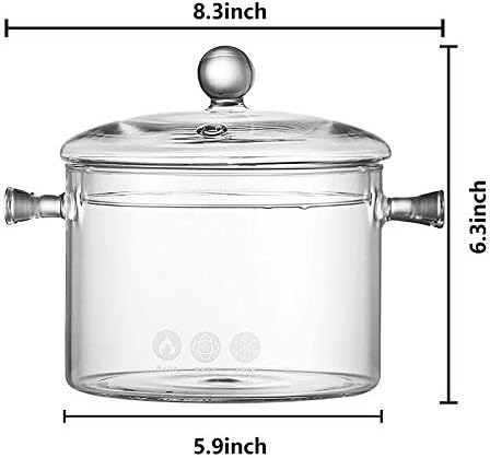 Jucoan 1.5L/50 oz de panela de vidro com tampa, panela de cozinha de fogão de vidro resistente ao calor com tampas