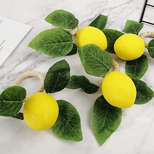 Cieovo 8 peças conjunto de guardanapos de limão Rings, Summer Farmhouse Lemon Lemon Vine Leaf Rings Titulares