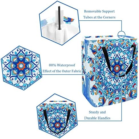 Tripppy Mandala azul floral estampa floral lavanderia dobrável cestas de lavanderia 60l Bestas