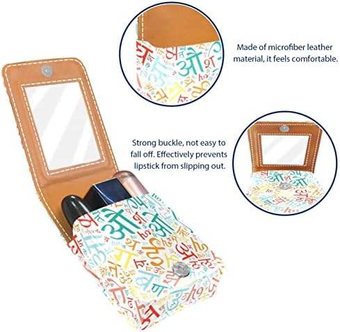 Mini estojo de batom com espelho para bolsa, Hindi Alphabet Portable Case Holder Organization