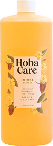 Hobacare jojoba Óleo - 4,22 fl oz + 32 fl oz Óleo de Jojoba puro, óleo não refinado Pressionado Óleo corporal