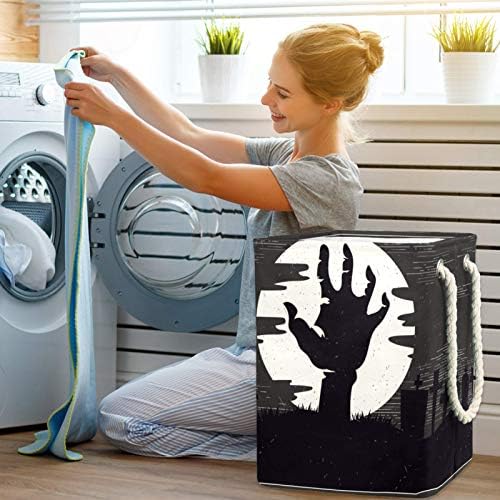 Mapolo Laundry Horty Halloween Zombie Mão dobrável Cesta de armazenamento de lavanderia com alças parênteses