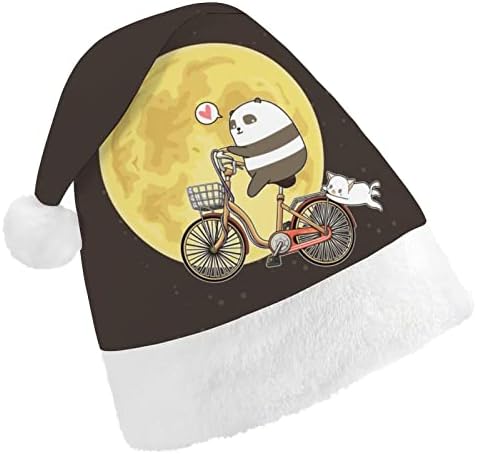 Bicicleta fofa de panda de panda na lua chapéu engraçado de natal chapéu de Papai Noel Chapé