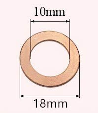 Luoqiufa M10 Anel de vedação de cobre de cobre, diâmetro interno 10 mm, diâmetro externo 18 mm, espessura
