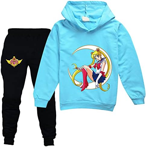 Leeorz Kids Sailor Moon Sorto de moletom fofo e calças de corrida 2 peças 2 peças Ternos de moletom