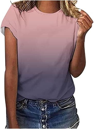 Camisetas para feminino tie tye impressão tampo de verão blusas de manga curta camisetas de túnica casual colar