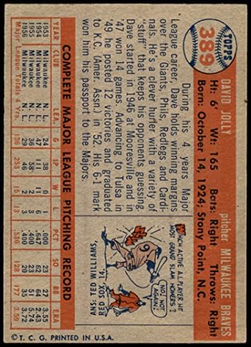 1957 Topps 389 Dave Jolly Milwaukee Braves VG Braves