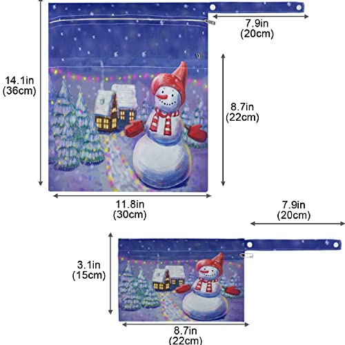 VISESUNNY Snowflake Snowman Snow 2pcs bolsa molhada com bolsos com zíper bolsa de fraldas lagartas