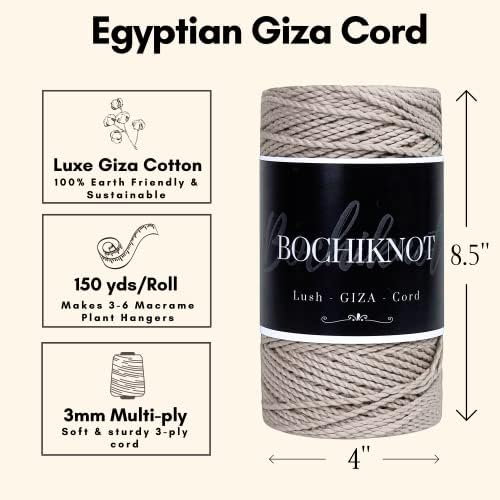 Bochiknot Cord de 3 mm de macramamento - 150 anos de corda de algodão egípcia para enforcamentos de parede, decoração