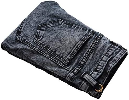 Andongnywell Men Slim Fit Jeans Patch rasgado jeans angustiado Biker Moto Demin calça com zíper deco