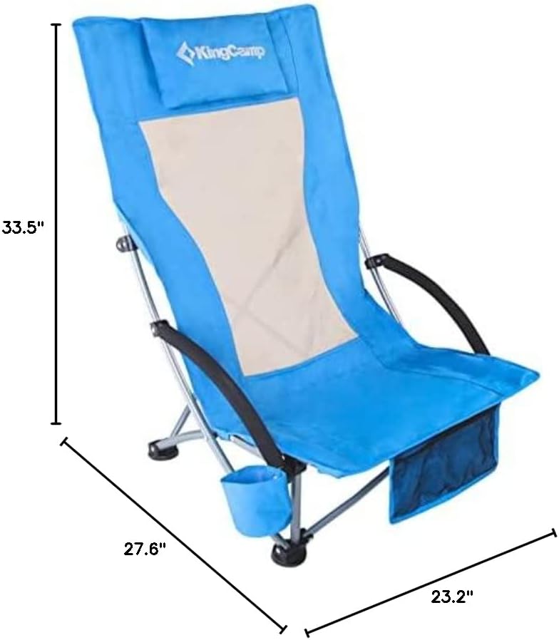 Kingcamp Low Sling Beach Cadeiras, dobrando a cadeira reclinada de alta malha para adultos com apoio de cabeça,