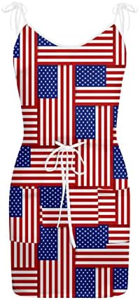 4 de julho vestido para mulheres vestido de tanque de bandeira de verão nos EUA com bolsos de