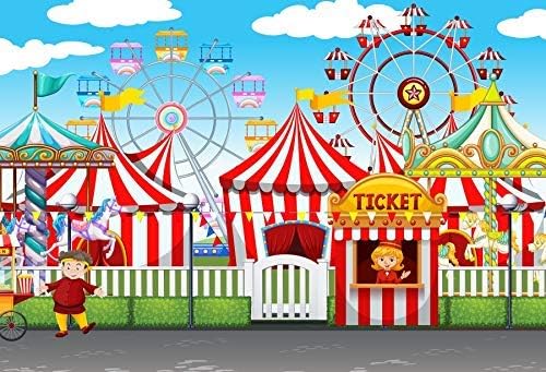 Yeele 15x10ft Fairground Photo Backdrop Cartoon Circus Carnival Playground Carousel Ferris Bilhete de bilhete