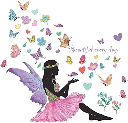 Sengter Flower Fairy Girl Butterfly Wall Stick para decoração de quarto de meninas e decoração