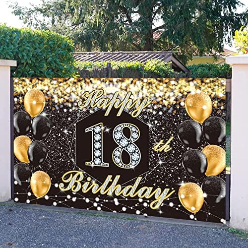Ailiba 18th Birthday Banner Banddrop, 18th Birthday Party Decorações de ouro preto Anterior