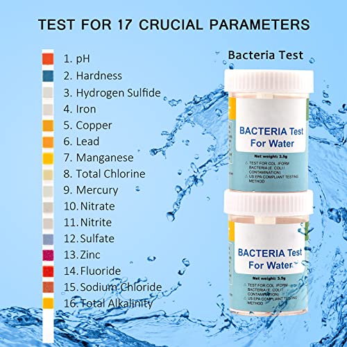 17 em 1 kit completo de teste de água para casa, 100 tiras + 2 kits de teste de água de bactérias