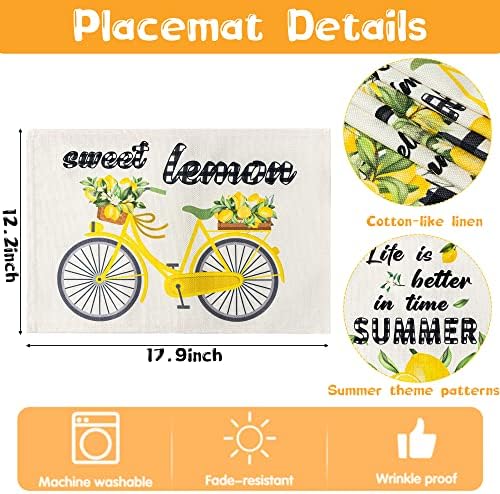 Grobro7 6pcs Olá verão Sweet Lemon Placemats Bicycle Buffalo Carra xadrez de mesa decorativa