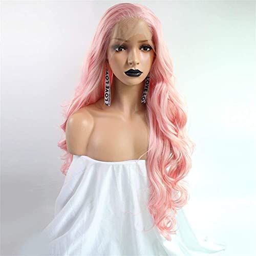 Motoza Long Wave Wigs Europa peruca renda frontal Wig Hair Wavy Pink Synthetic Curly Hair Wig Party