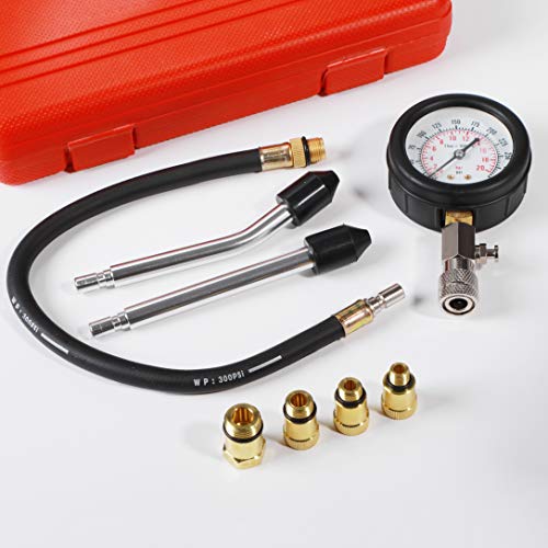 8pcs Kit de testador de compressão Profissional a gasolina motor cilindro cilindro de pressão 0-300