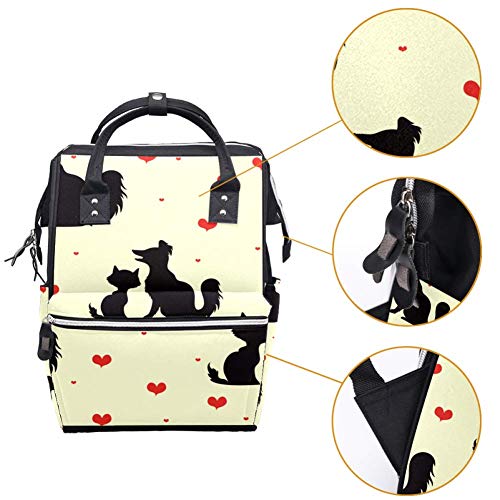 Lorvies Dog Love Cat Backpack de fraldas de fraldas, mochila de viagem de função muti de grande capacidade