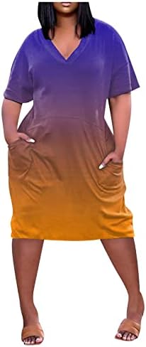 Vestido maxi feminino de fqzwong com bolsos de verão casual de tamanho grande vestido de camiseta para