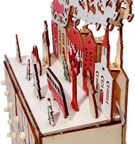 Lizhoumil Christmas Wooden Advent Calendário com 24 gaveta de armazenamento e luzes LED, contagem regressiva