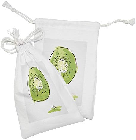 Conjunto de bolsas de tecido de Ambesonne Kiwi de 2, ilustração de fatia redonda de frutas exóticas pela metade,