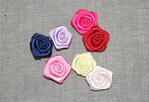 100Pieces artesanato Cores variadas Flores de rosa Cetin Ribbon Apliques para cabelos de cabeceira de pano
