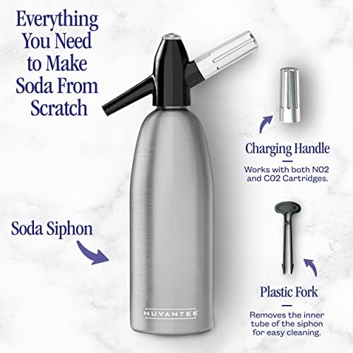 Nuvantee Soda Siphon - Ultimate Sparkling Soda Maker - Alumínio - 1 litro - com receitas gratuitas