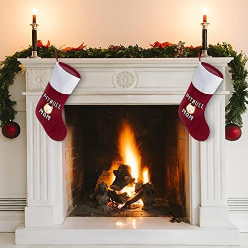 Pitbull Mama Christmas Stocking Meocks com lareira macia pendurada para a decoração da casa da árvore