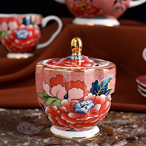 MJWDP 15pcs Estilo europeu Bone China Coffee Conjunto de chá de porcelana dourada Conjunto de chá da tarde Tule