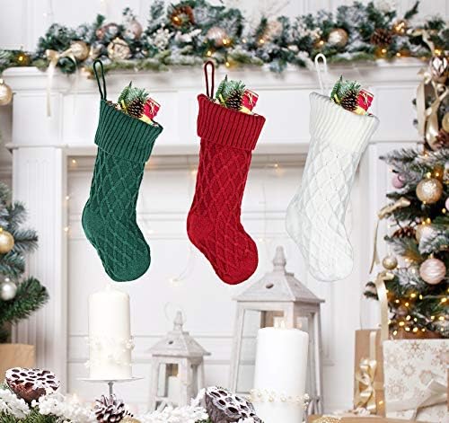 Ilauke 3 meias de natal malha, 18 polegadas de malha de malha de malha de malha decoração de Natal