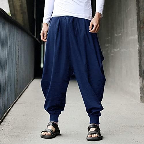 Calça de linho de algodão DGoopd para homens Yoga Hippie Beach Pants Baggy Harem calça casual Crothper