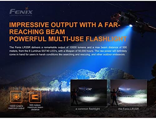 Fenix ​​Power Bundle LR35R 10000 lúmen super brilhante lanterna recarregável com baterias 4x e caixa de bateria