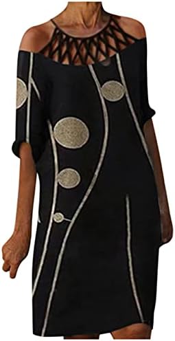 IQKA Women Mini vestido curto Dress Floral Print Halve Hollow Out O pescoço vestidos de camisa de túnica