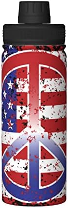 Garrafa de água American-Flag-Peace-sigin 18 oz aço inoxidável a vácuo largo balão largo com