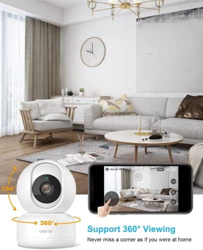 Câmera de cães de cachorro de Venz Indoor-1080p com aplicativo de telefone, câmera de segurança em casa de 360