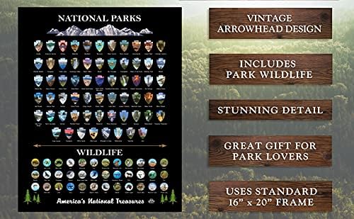Parques nacionais arranhando o mapa dos Estados Unidos Poster [todos os 63 parques] Inclui vida selvagem,