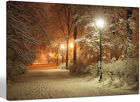 Sechars - Warm Winter Winter Park Telas Prints Beco e lanternas brilhantes Foto foto Canvas de parede Arte
